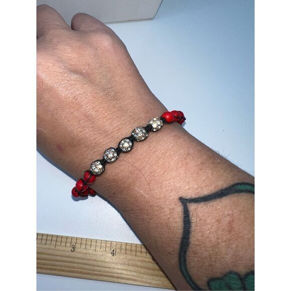Boho Red Stone and Crystal Bead Pull Bracelet - Picture 1 of 6